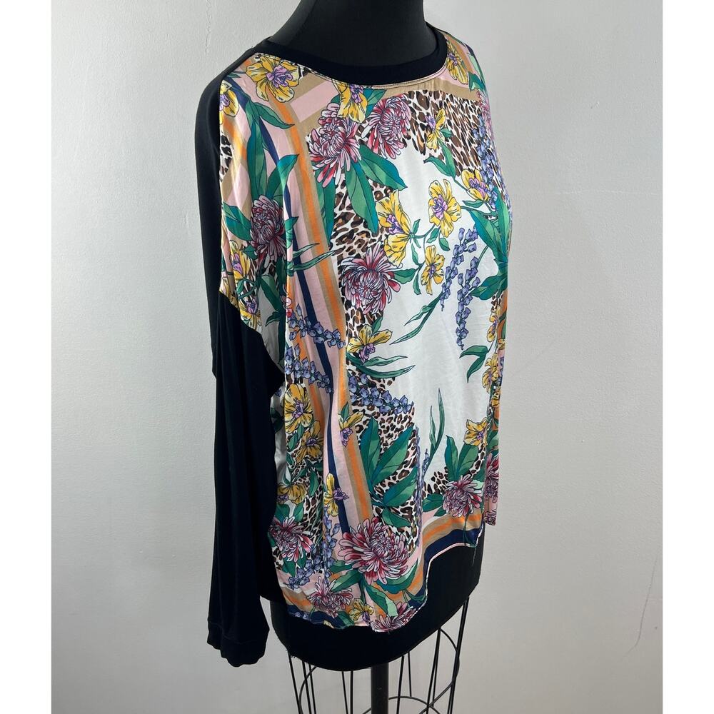 HALE BOB Black Multi Top Floral Round Neck Drop Shoulder Pullover Size Large L - Picture 4 of 8